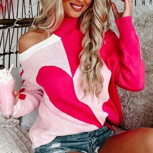 NWT Heart Turtleneck Cold Shoulder Sweater – Love & Style